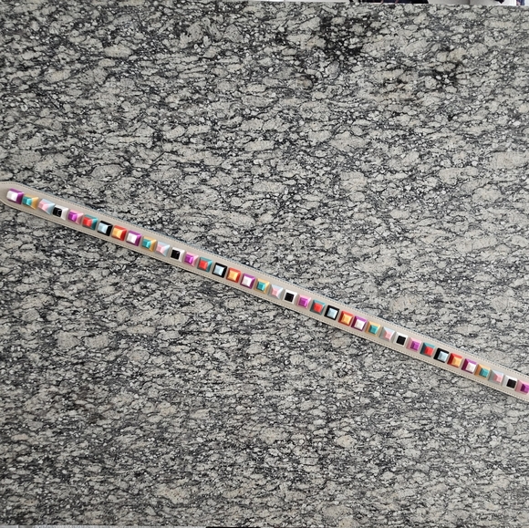 CLEARLY Light Grey Leather Strap With Multi Colored Pop Detail And Gold Hardware - Picture 6 of 11